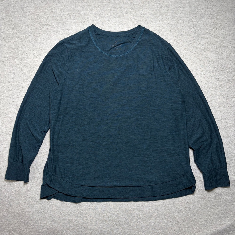 Skechers Womens Long Sleeve XL Teal Blue Space Dye Activewear Crew Neck Shirt‎